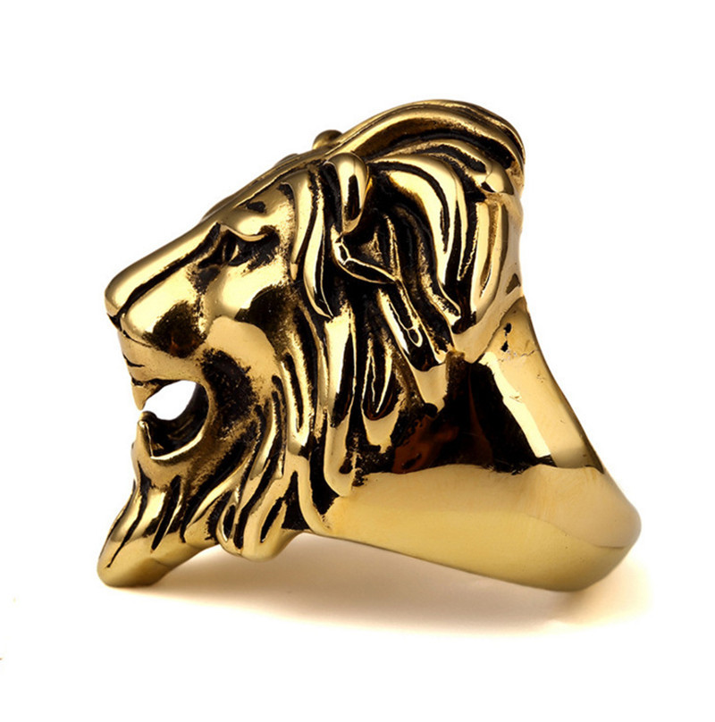 خاتم رأس الأسد الكبير خاتم Leo Men's Finger Ring Retro Gold Silver Black Punk Style Lion Ring Hip Hop Jewelry Comple