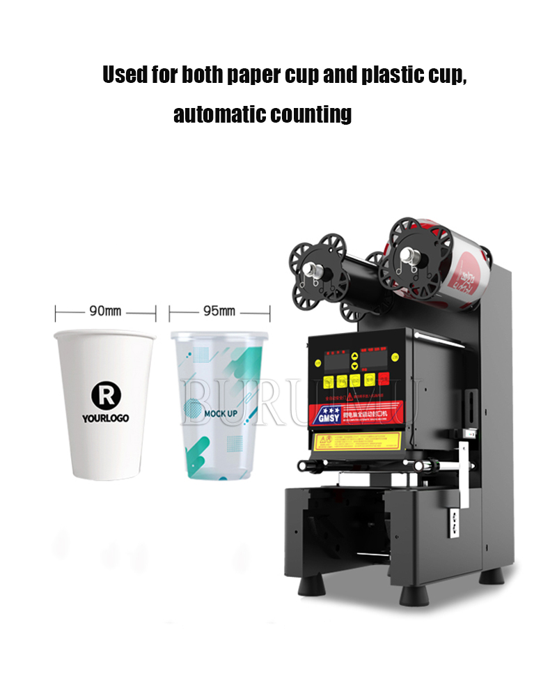 Cup Sealer Cup Sealing Machine Full Automatic Bubble Tea Machine för 9,5/8,8 cm PP/PE/Paper Milk Tea Cup Boba Tea Machine