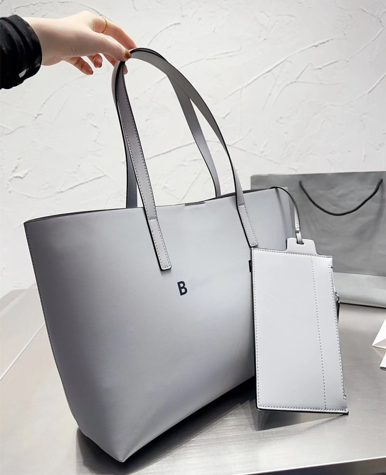 Lady fashion casual designer luxury B tote bag composite shoulder bag high quality letter plain shopping bags black grey white synthetic leather totes