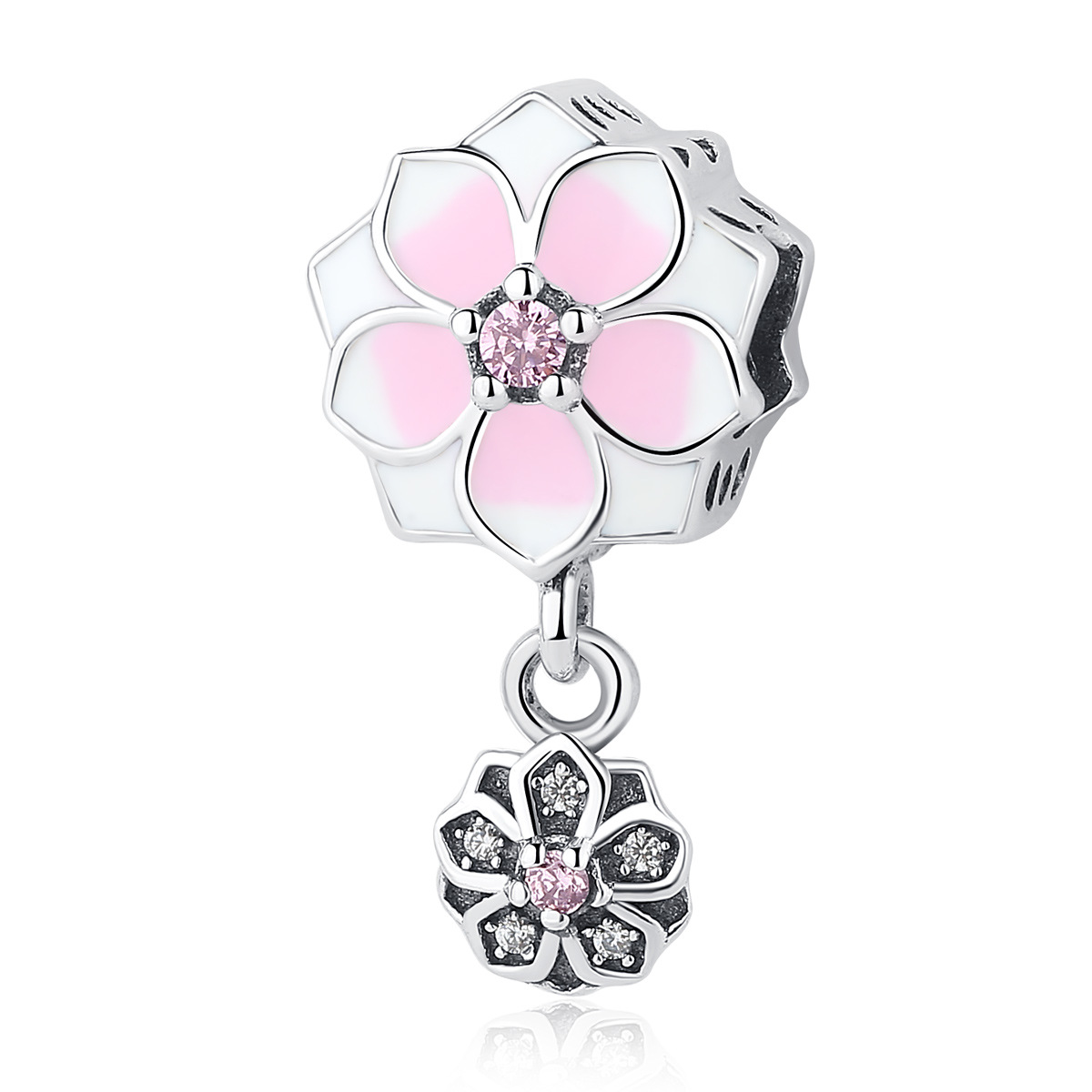 Pandora-925 Sterling Silver Dangle Charms Van Pandoradi's New Magnolia Beaded Daisy Embellishments Ornament for Pandora Charm Bracelet, gratis Pandora Box