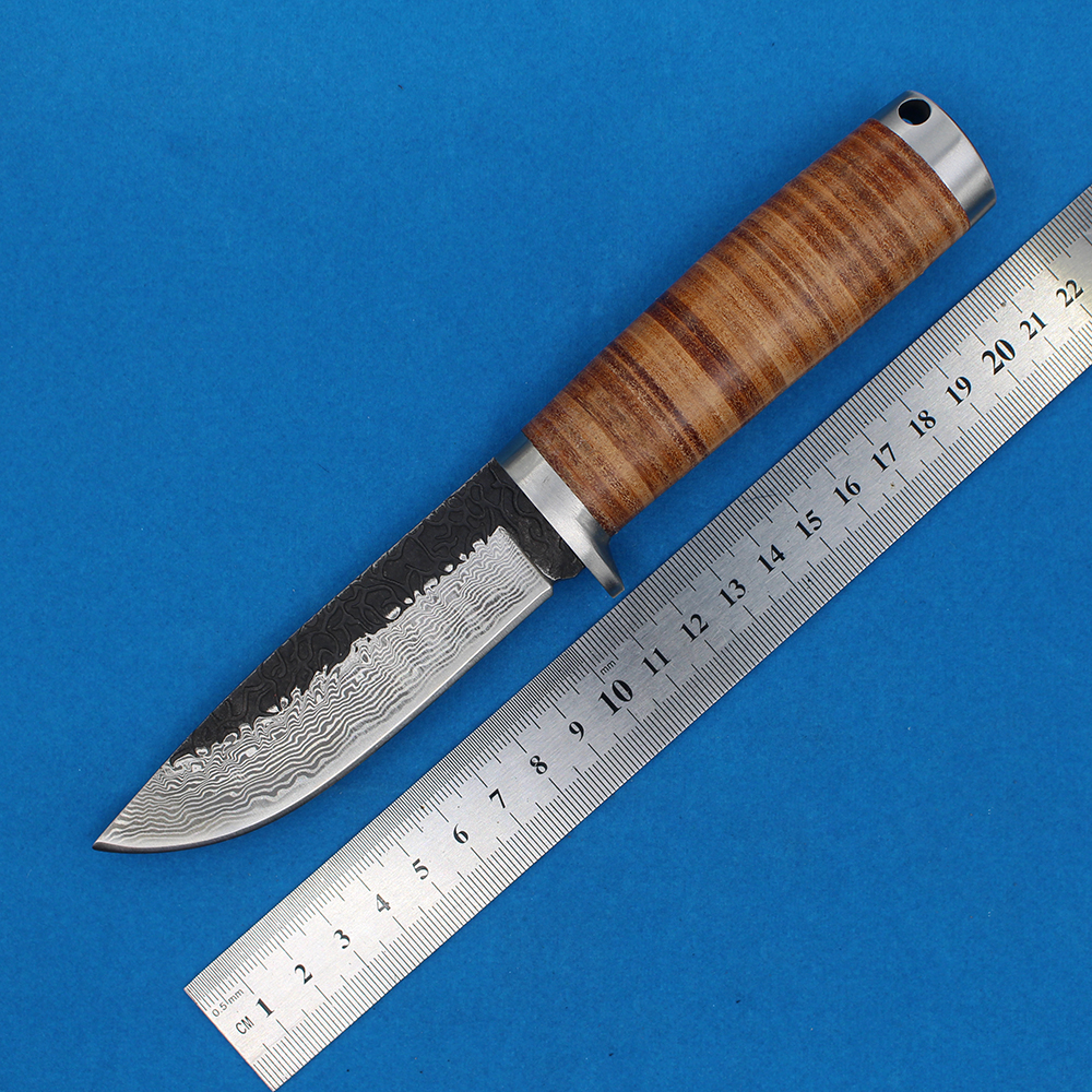 Выживание ручной работы Прямой нож с высоким содержанием углеродистой точки капля сатиновый лезвие полная кожаная ручка с фиксированной лезвией.