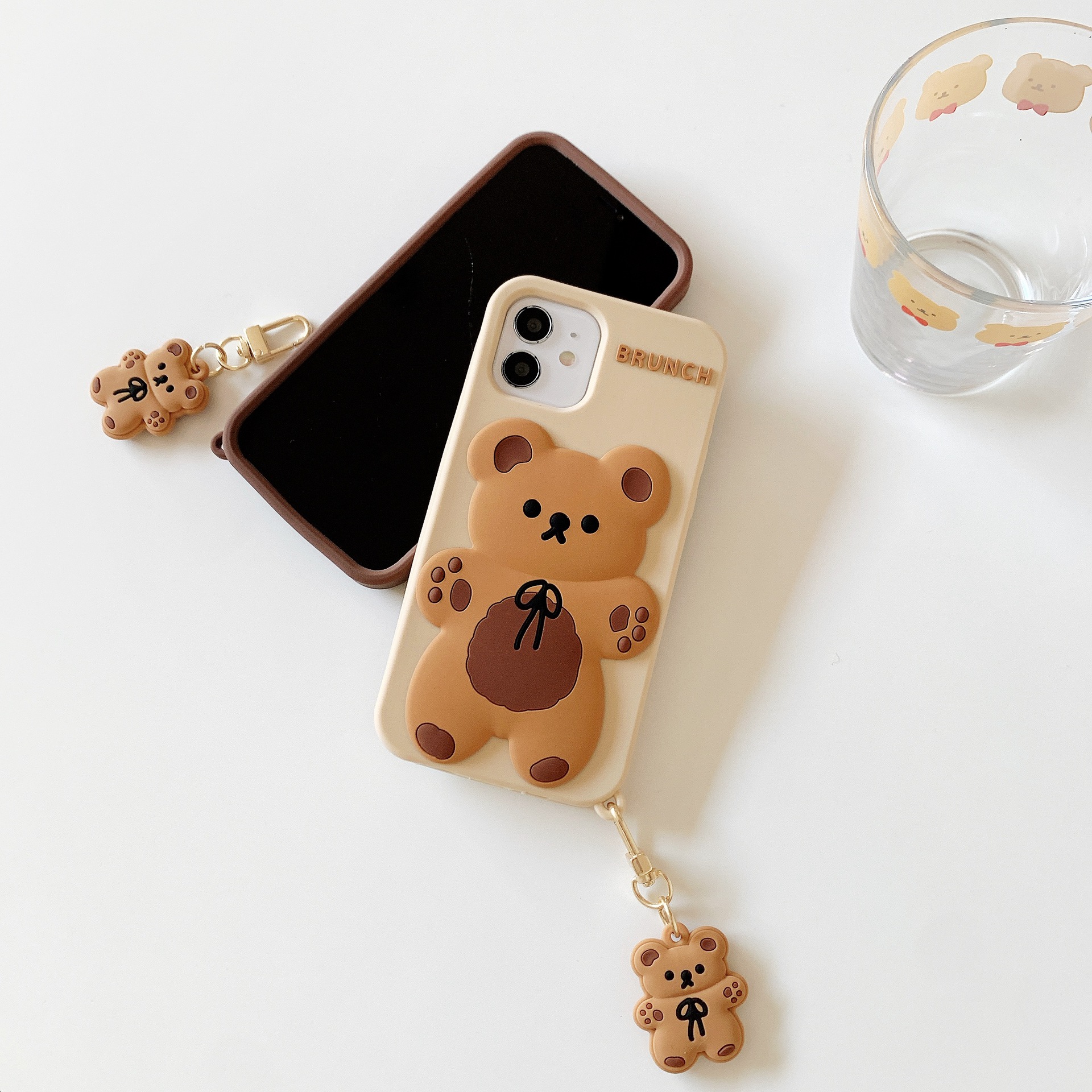 DHL libero all'ingrosso Cartoon Cute 3D Bear Doll Pendant Cover in silicone di alta qualità Iphone 14 13 12Mini 11 pro max Phone Case