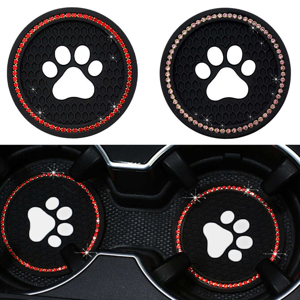 New Dog Paw Shape Car Diamond Coaster Water Cup Slot Non-Slip Mat Silica Pad Cup Holder Mat Auto Interior Decor Accessories