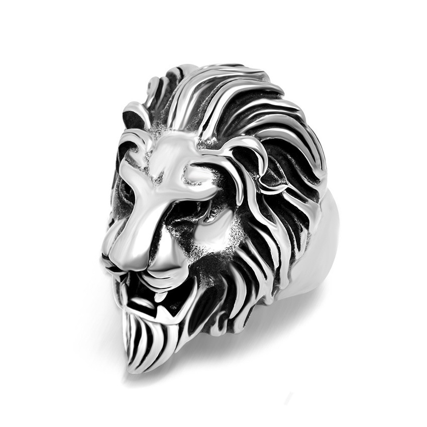 خاتم رأس الأسد الكبير خاتم Leo Men's Finger Ring Retro Gold Silver Black Punk Style Lion Ring Hip Hop Jewelry Comple