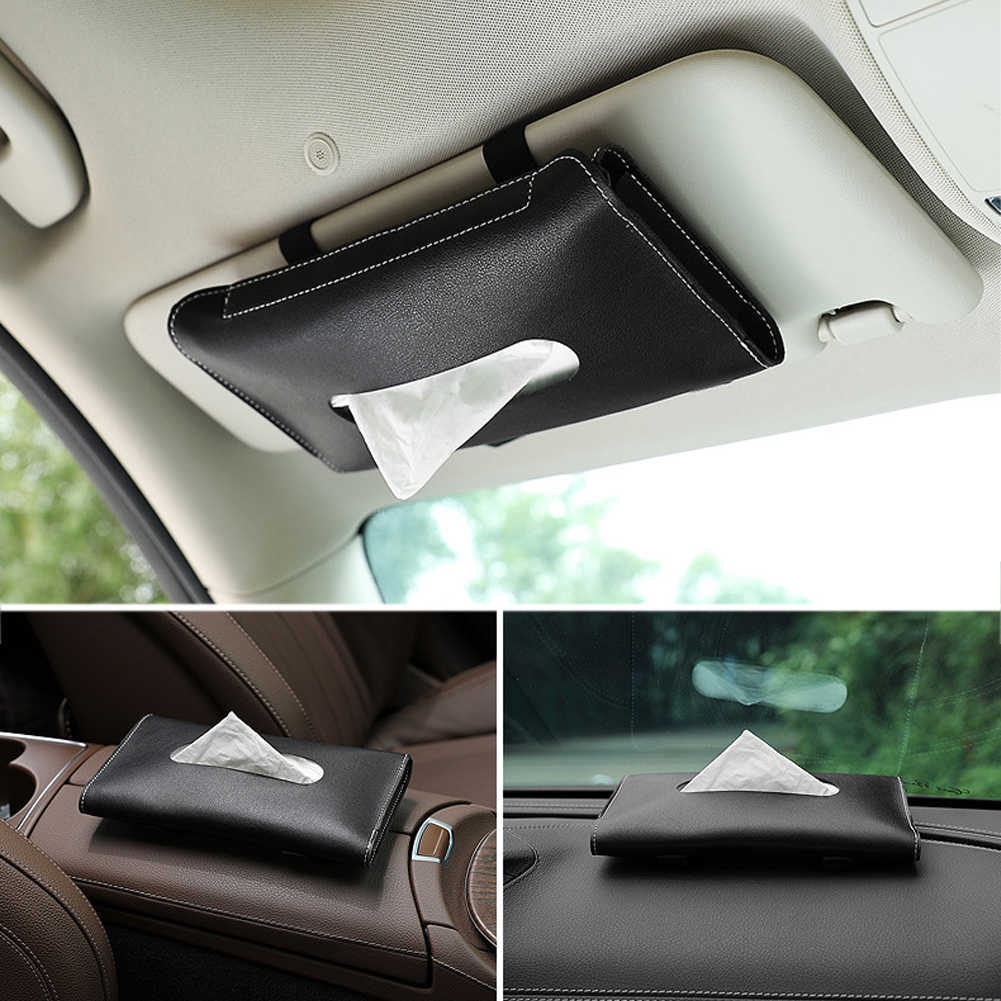 New Car Visor Tissue Holder PU Leather Hanging Paper Towel Clip Napkin Holder Backseat Tissue Case Auto Interior Accessories