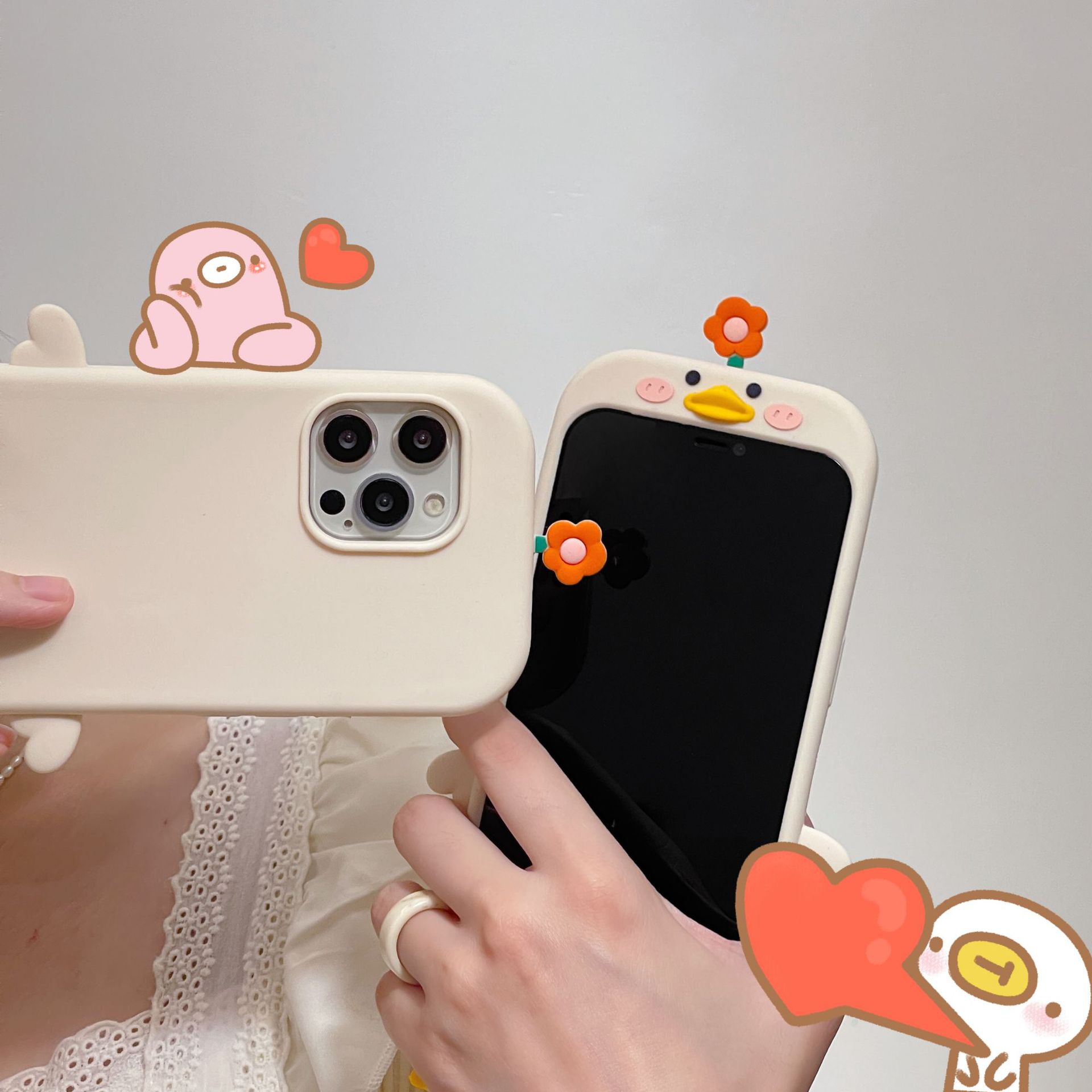 free DHL wholesale Japan funny cartoon Cute 3D Duck silicone soft phone case for iphone 14 13 12 11 pro max phone cover for iphone 14pro max cute Cute Cartoon phone shell