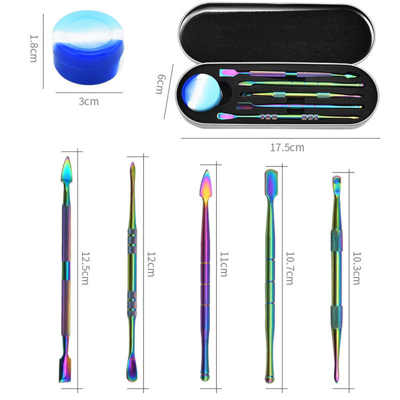 Smoking Dabber Kit Herb Tobacco Oil Rigs Silicone Storage Case Rainbow Steel Spoon Shovel Scoop Nails Tip Straw Bong Waterpipe Bubbler Hookah Cigarette Holder