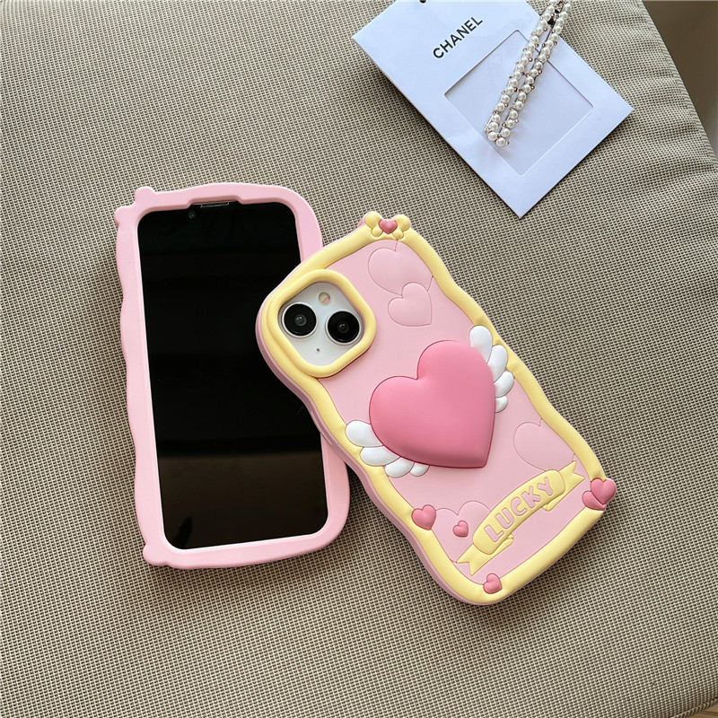 DHL grátis por atacado 3d Cartoon South Korea Pop Cute 3D Love heart wing Pink Phone Case Para iphone 14 13 12 i11 Pro Max Soft silicone Cover