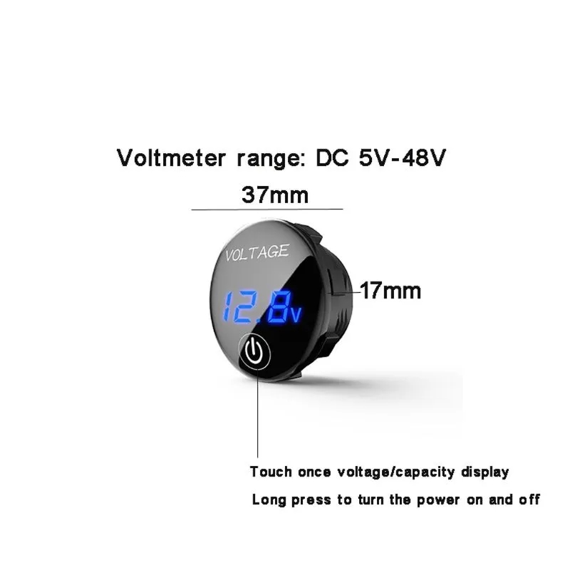 Nieuwe waterdichte auto motorfiets DC 5V-48V LED-paneel Digitale spanningsmeter Batterijcapaciteit Display Voltmeter met Touch ON OFF-schakelaar en % Display