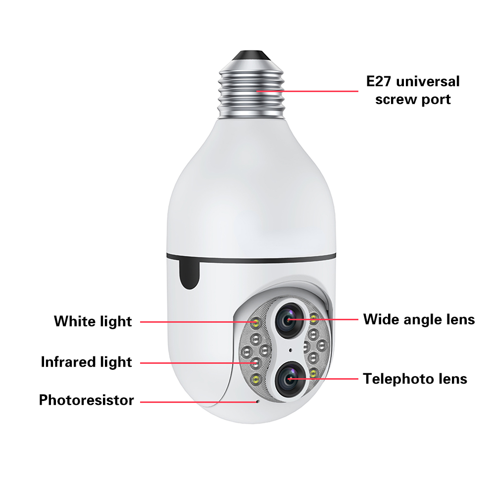 Двойная линза 4MP E27 Wi -Fi лампочка камера Внутренняя 10 -кратная оптическая Zoom CCTV Auto Tracking Security Superilance Smart Home 360 ​​PTZ IP -камера