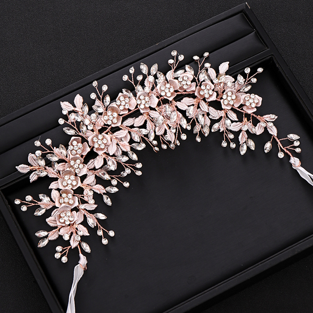 Flores de metal, folhas, zircão de cristal, galhos e folhas DIY fotos de casamento feitas à mão, fitas, joias de flores para cabeça de noiva FD-0048