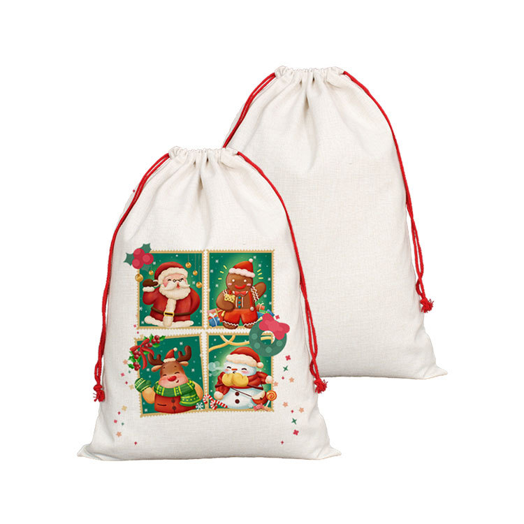 Sublimation Blancs De Noël Père Noël Sacs Cadeau Sac Avec Cordon DIY Personnalisé Décoration De Noël Grand Bonbons Claus Pochette JN09