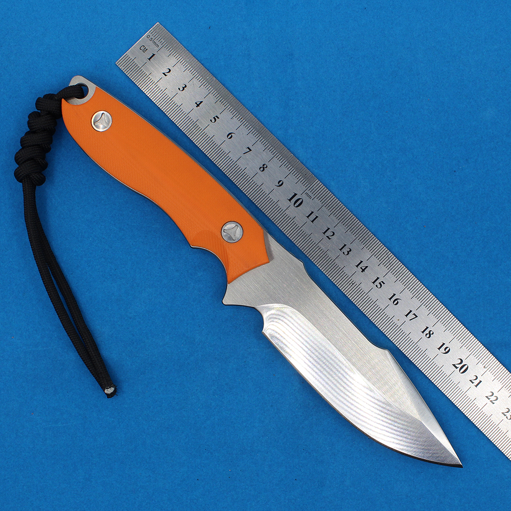 Hoge Kwaliteit M2371 Outdoor Rechte Jachtmes 5Cr13Mov Satijn Drop Point Blade Oranje G10 Full Tang Handvat Vaste Mes Messen met Kydex en Survival Whistle