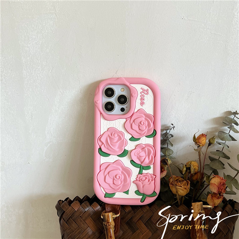 DHL libero all'ingrosso 3D Cartoon Cute Pink Rose Flower Cassa del telefono floreale iPhone 14 13 12 Pro Max i11 14pro 13pro 12pro Kid 3D Cover morbida in silicone antiurto in gel di silice