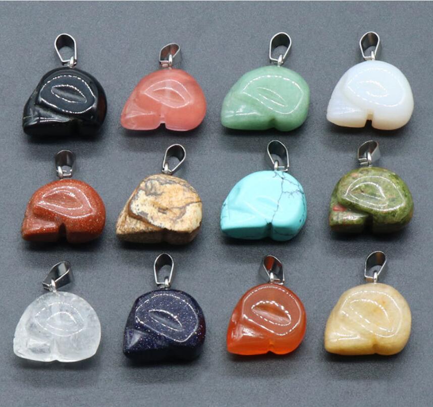 Natural Crystal Stone Skull Pendants Halsband Opal Rose Quartz Tiger's Eye Pendant Charms för DIY örhängen halsbandsmycken