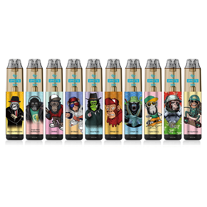 ORIGINAL IMINI 7000 PULDS Disponerbar E Cigarett RGB 15 ml Förfylld 850mAh Uppladdningsbar VAPE -enhet Läckfast design Ång 20 mg 30 mg 50 mg för tornado