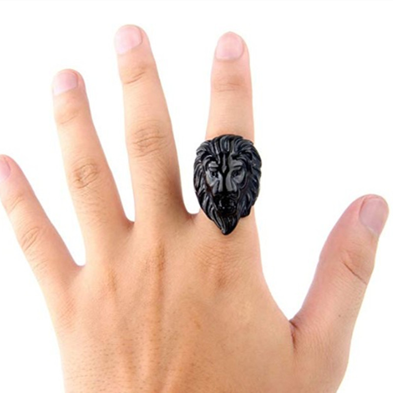 خاتم رأس الأسد الكبير خاتم Leo Men's Finger Ring Retro Gold Silver Black Punk Style Lion Ring Hip Hop Jewelry Comple