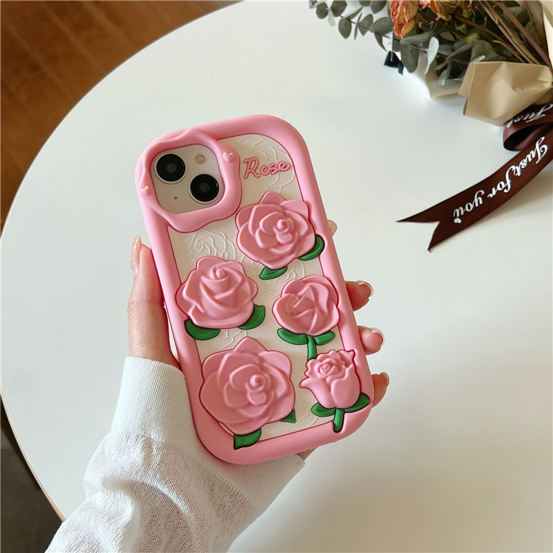 DHL libero all'ingrosso 3D Cartoon Cute Pink Rose Flower Cassa del telefono floreale iPhone 14 13 12 Pro Max i11 14pro 13pro 12pro Kid 3D Cover morbida in silicone antiurto in gel di silice