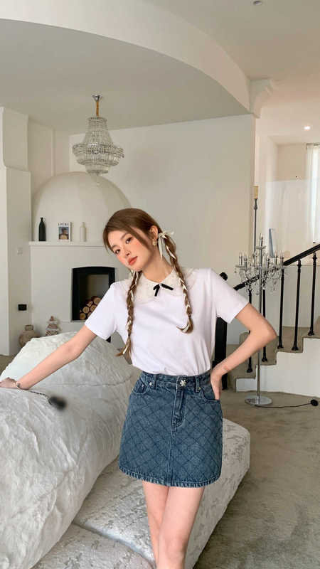 Skirts Designer high-end 23 new product Lingge embossed decorative rhinestone flower buckle high waisted denim skirt 6G6Y