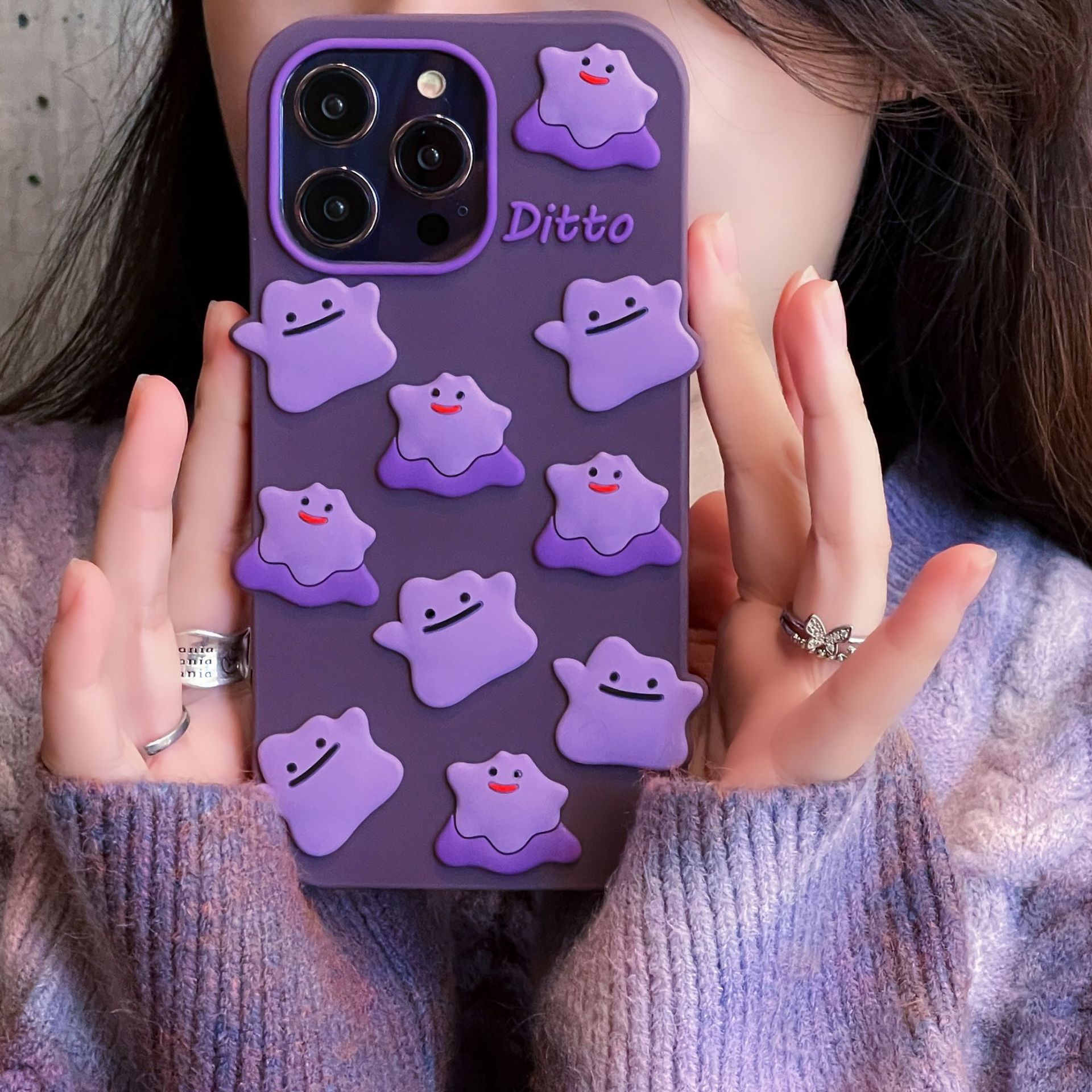 Darmowy hurt hurtowy Ashion Śliczny 3D Purple Ghost Case for iPhone 14 13 12 11 Pro xs Max Xr x Halloween Soft silikonowa bąbelka Cover Prezent dla dzieci