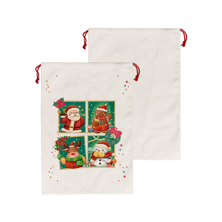 Sublimation Blancs De Noël Père Noël Sacs Cadeau Sac Avec Cordon DIY Personnalisé Décoration De Noël Grand Bonbons Claus Pochette JN09