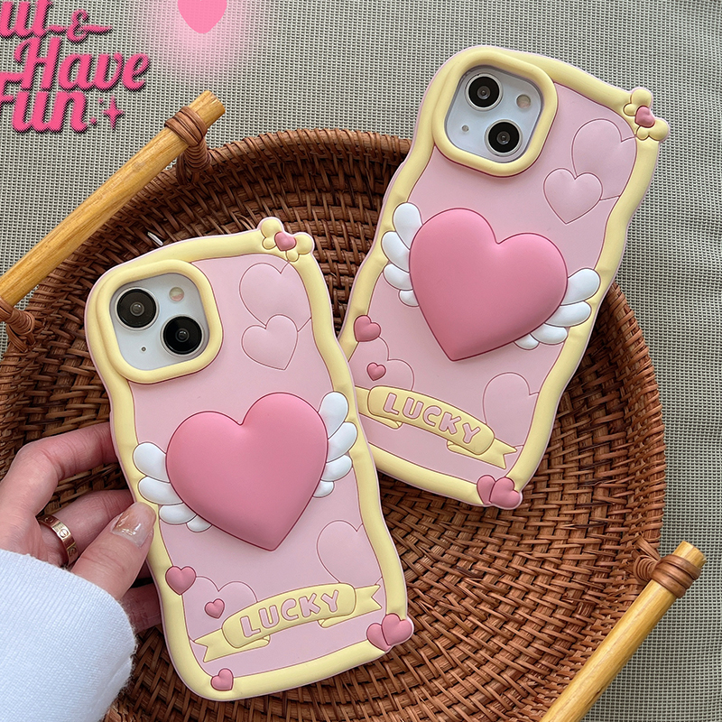 DHL grátis por atacado 3d Cartoon South Korea Pop Cute 3D Love heart wing Pink Phone Case Para iphone 14 13 12 i11 Pro Max Soft silicone Cover