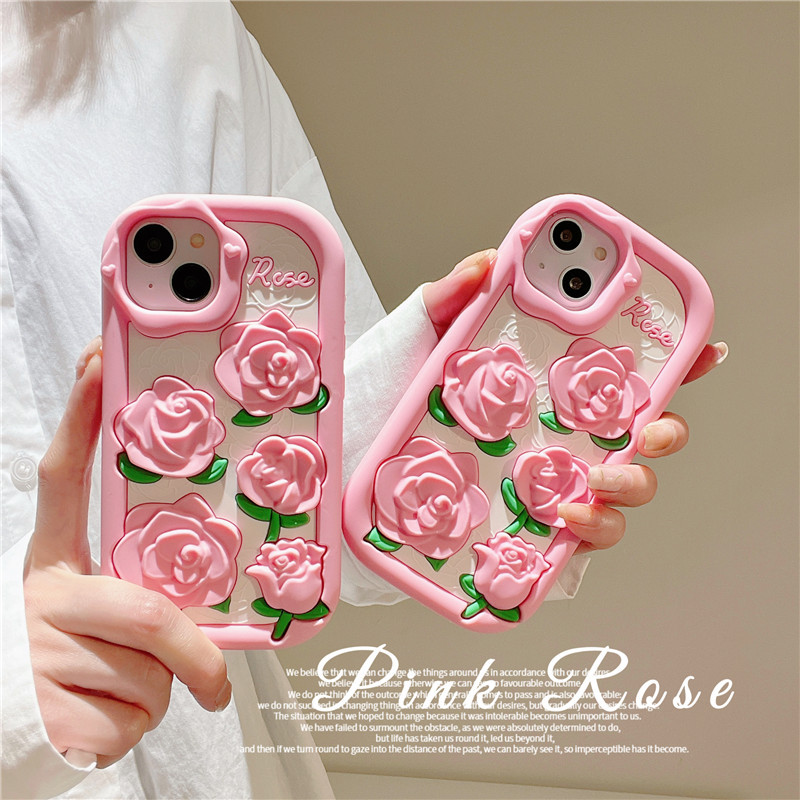 DHL grátis por atacado 3D Cartoon Cute Pink Rose Flower Floral Phone Case Para iphone 14 13 12 Pro Max i11 14pro 13pro 12pro Kid 3D Shockproof silicone silicagel Soft Cover