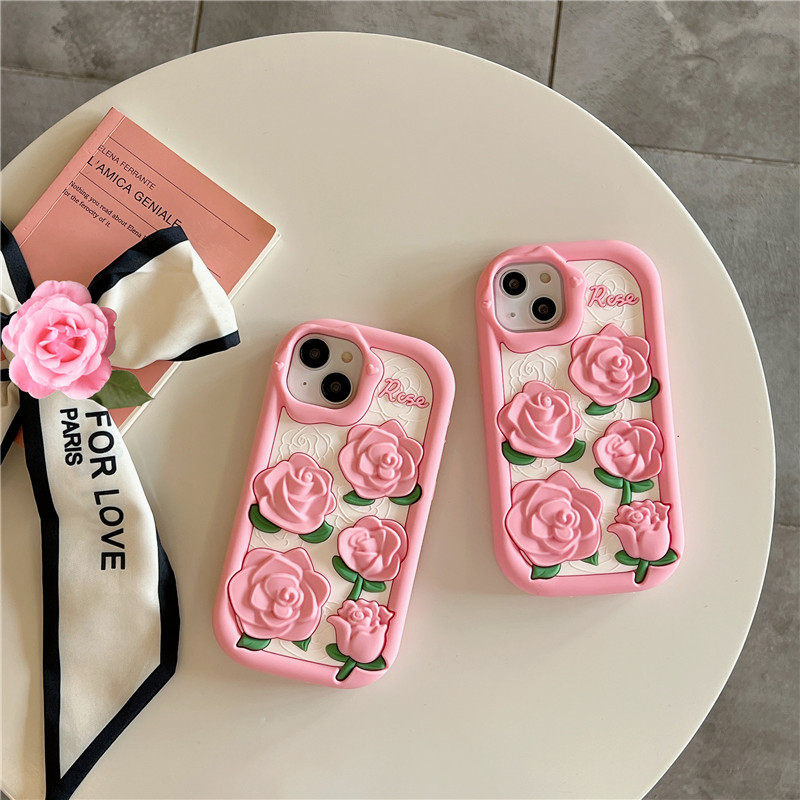 DHL gratuit en gros 3D Dessin Animé Mignon Rose Rose Fleur Floral Téléphone Cas Pour iphone 14 13 12 Pro Max i11 14pro 13pro 12pro Kid 3D Antichoc silicagel silicone Couverture Souple