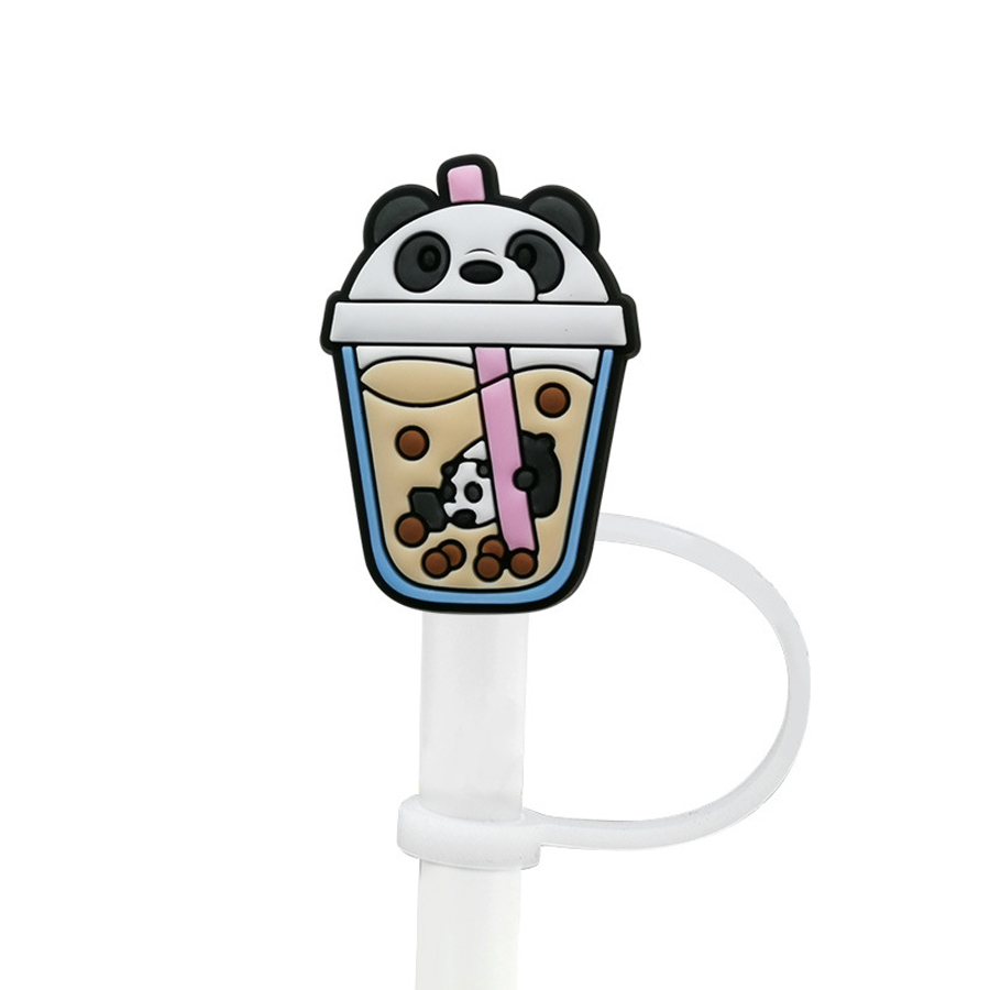 再利用可能なかわいい飲料ストローキャップシリコーンダストストロートッパー漫画アイスクリームドリンクストローカバータンブラーウォーターボトル