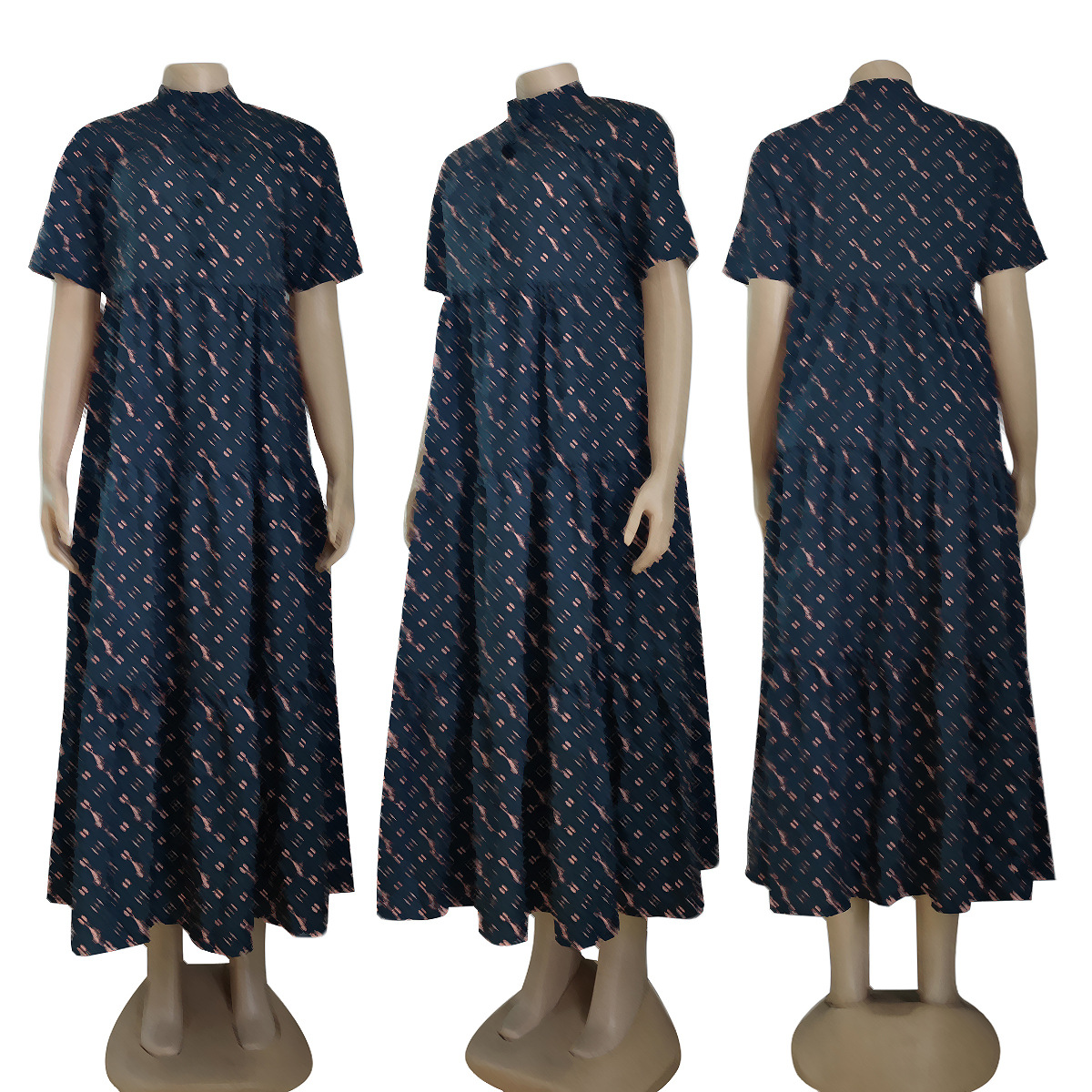 Zarif gevşek A-line elbiseler Kadın tasarımcı baskısı pileli uzun kollu maxi elbise ücretsiz gemi