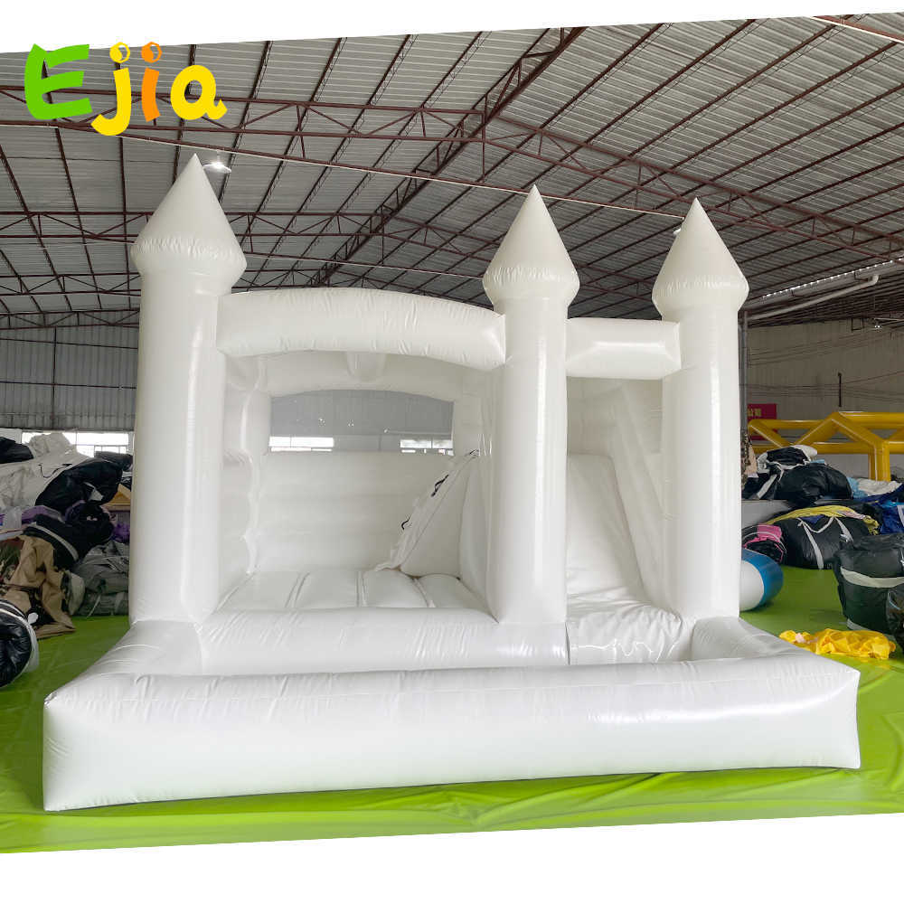Escorrega inflável comercial para crianças ao ar livre de 13 pés/poço de bolas castelo de salto branco salto casa para jogos de casamento de festa