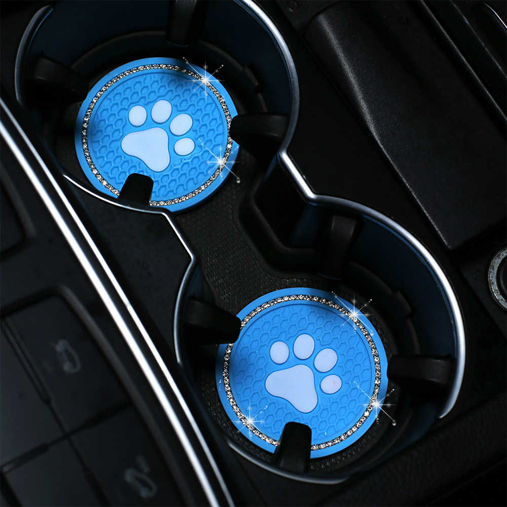 New Dog Paw Shape Car Diamond Coaster Water Cup Slot Non-Slip Mat Silica Pad Cup Holder Mat Auto Interior Decor Accessories
