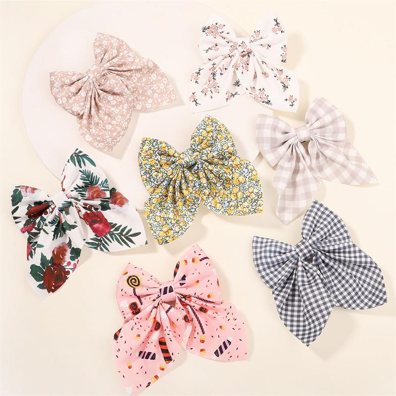 Baby Floral Print Hair Clips Ribbon Bows Sweet Hairpin Bowknot Barrettes Barn Headwear Hair Accessories