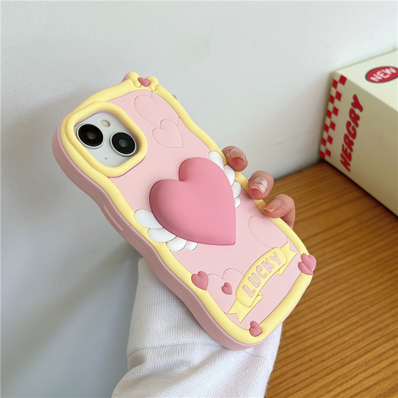 DHL grátis por atacado 3d Cartoon South Korea Pop Cute 3D Love heart wing Pink Phone Case Para iphone 14 13 12 i11 Pro Max Soft silicone Cover