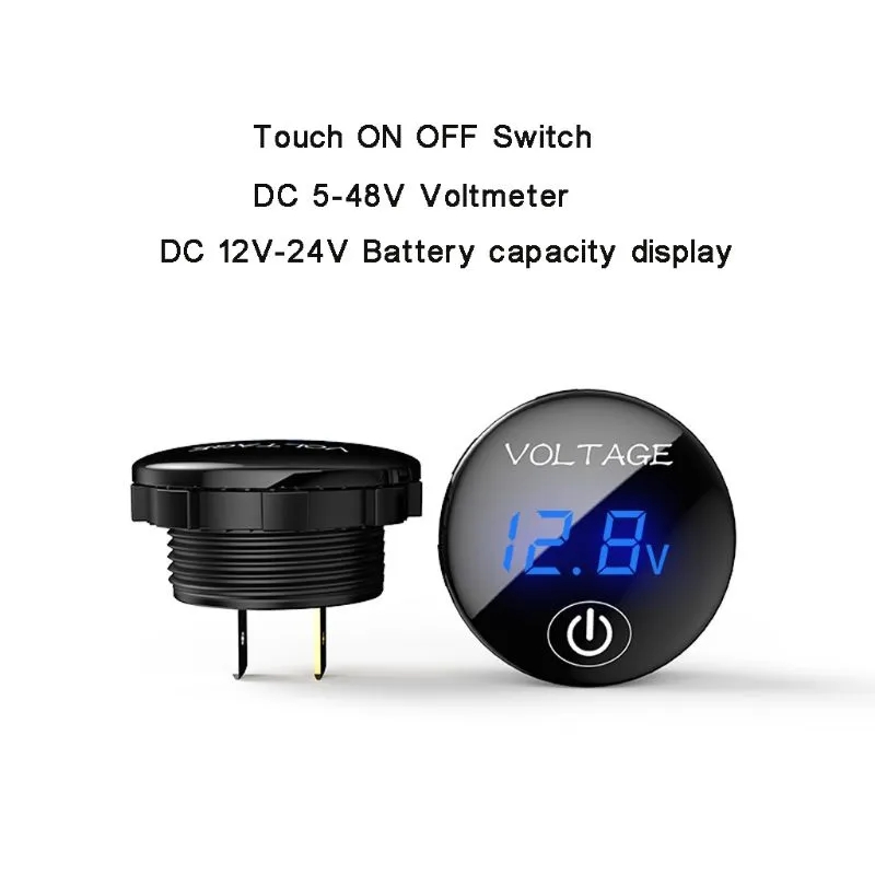 New Waterproof Car Motorcycle DC 5V-48V LED Panel Digital Voltage Meter Battery Capacity Display Voltmeter with Touch ON OFF Switch and % Display