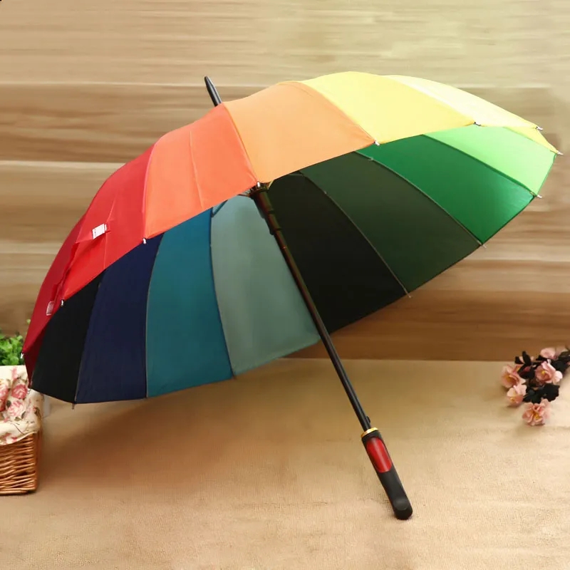 Rainbow parasol kobiety 16k deszczowy wiatroodporny parasol długi uchwyt mocny ramka wodoodporna duża kolorowa tęczowa parasol