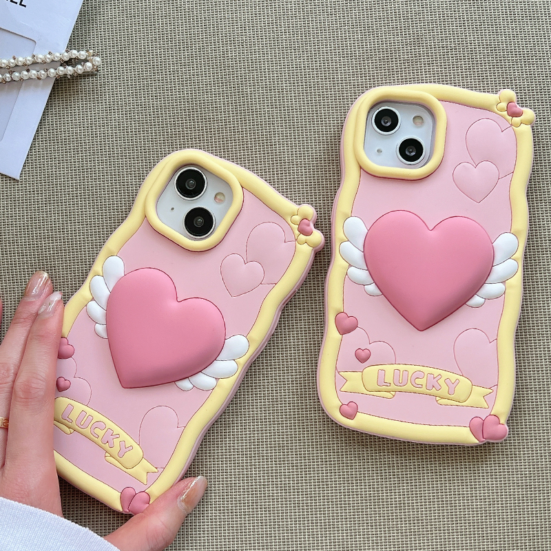 DHL grátis por atacado 3d Cartoon South Korea Pop Cute 3D Love heart wing Pink Phone Case Para iphone 14 13 12 i11 Pro Max Soft silicone Cover