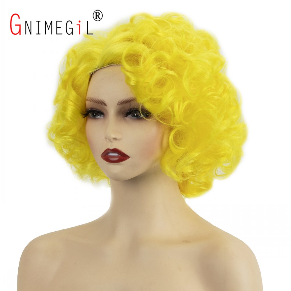 Perruque jaune Cosplay perruque synthétique cheveux courts bouclés Costume perruque pour femme haute température Afro boucles habiller fête Funfactory d