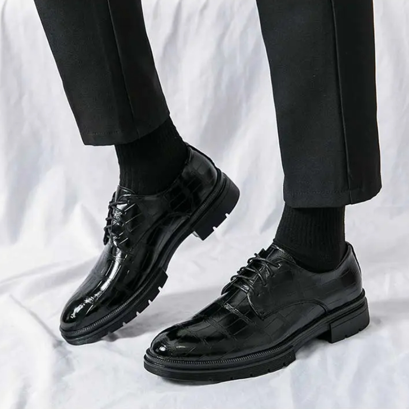 Derby chaussures hommes PU pierre talon bas à lacets couleur unie affaires chaussures habillées confortable mode Classi taille 38-46