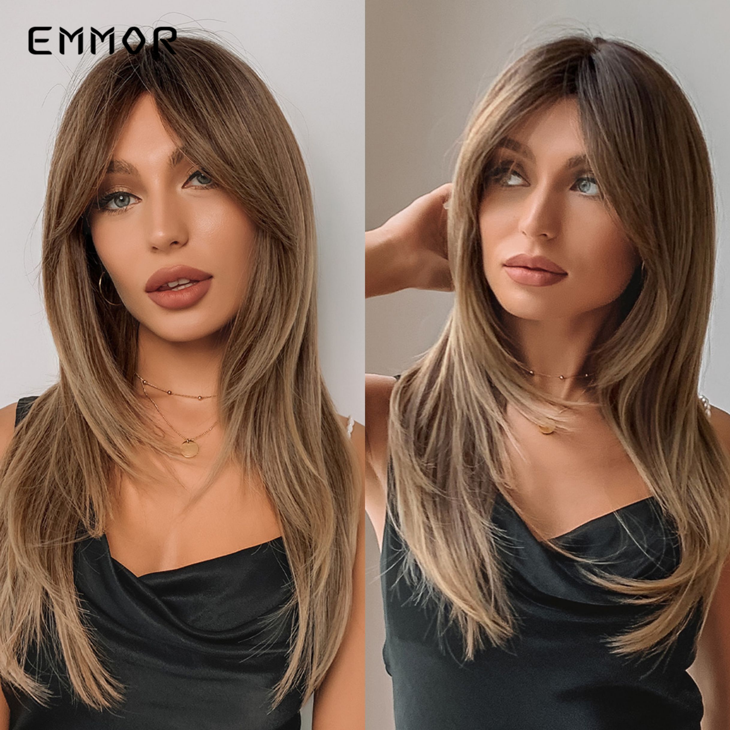 Synthetic Ombre Blonde Wigs Natural Soft Layered Brown Hair Wig for Women Cosplay Wigs High Temperature Fiber Perucafactory dir