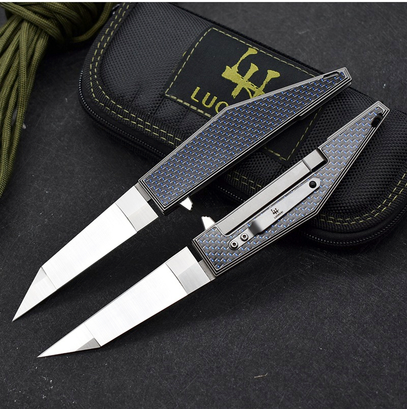 High End LUOKESI Flipper Folding Knife M390 Satin Blade TC4Titanium Alloy&Carbon Fiber Handle Ball Bearing EDC Pocket Knives Best Gift