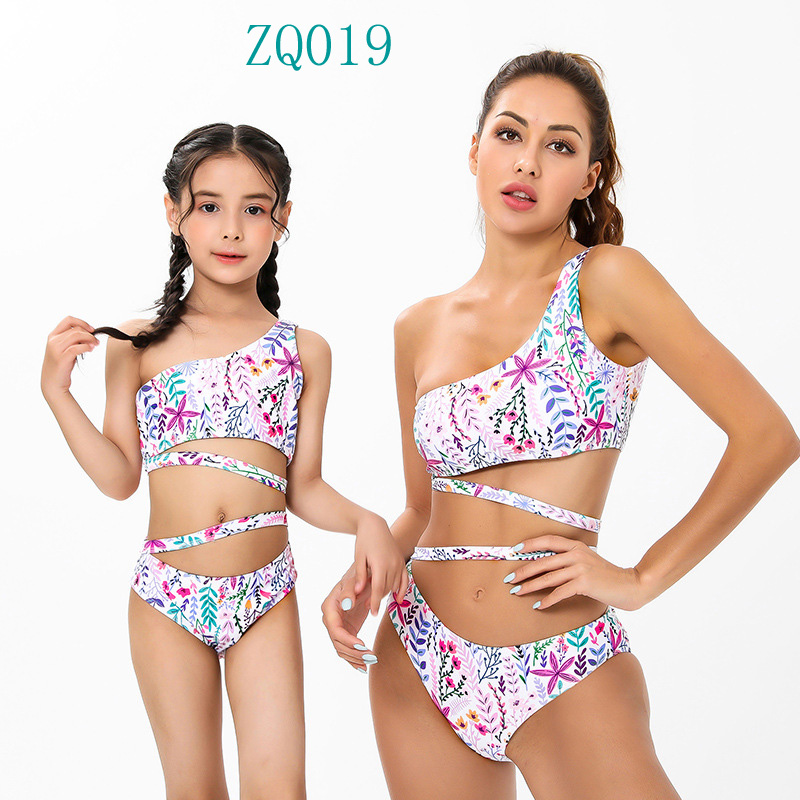 Parent-child swimwear mother and daughter swimsuit printed high waisted sexy mother-daughter Bikini children's swimming suit