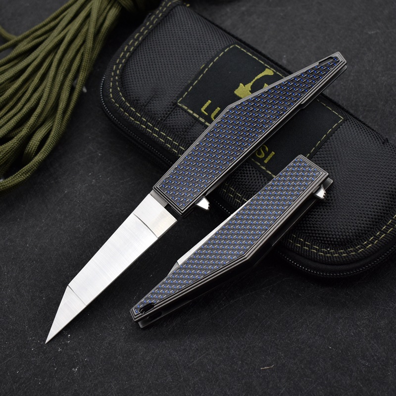 Coltello pieghevole Flipper LUOKESI di fascia alta M390 Lama satinata TC4 Lega di titanio Manico in fibra di carbonio Cuscinetto a sfera Coltelli tascabili EDC Miglior regalo