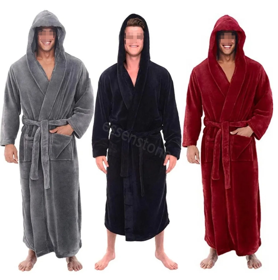 Plus Size Fashion Casual Mens Bathrobes Flannel Robe Hooded Long Sleeve Couple Men Robe Plush Shawl Kimono Warm Male Bathrobe couple Coat Asian size S-5xl