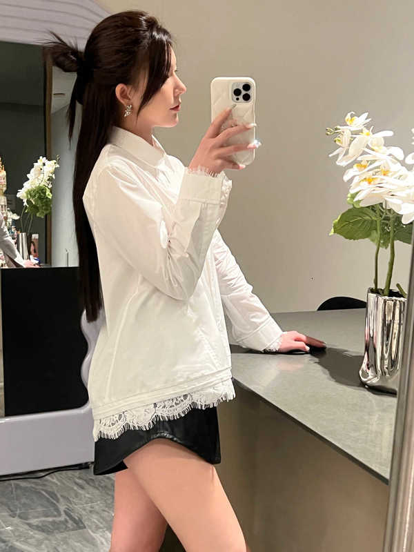 Women's Blouses & Shirts Designer high-end 23 early spring exquisite gentle lace edge stitching washed pure cotton white shirt DYLR
