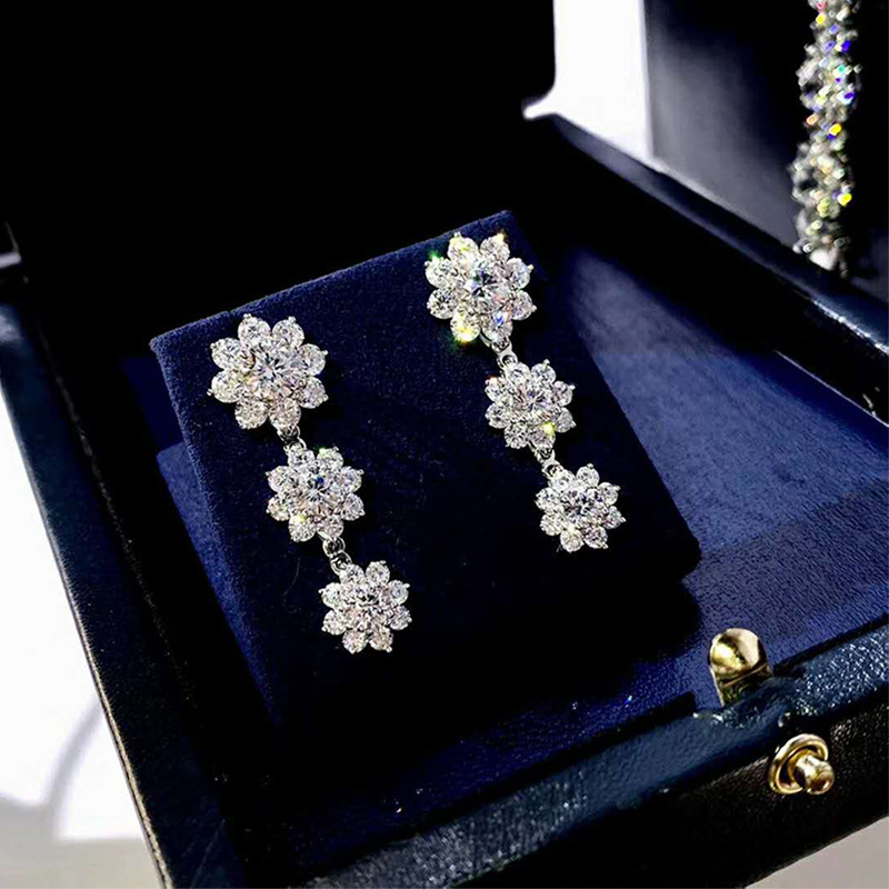 Fiore in argento sterling 925 ciondolano orecchini con diamanti gioielli fascino festa nuziale orecchini pendenti le donne regalo nuziale