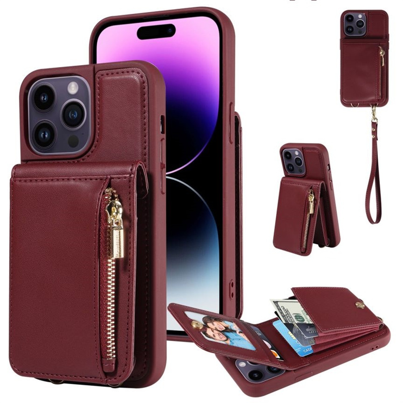 Rits portemonnee standaard telefoonhoesje met kaartsleuven voor iphone 14 pro max 13 mini 12 11 pro max xr xs 6 7 8 se samsung s23 ultra s22 plus pu lederen schokbestendige achterkant