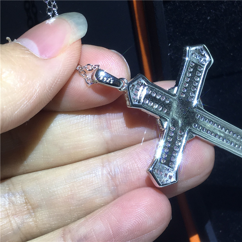 Pendentif croix longue de luxe AAAAA cz argent couleur fête mariage croix pendentif necalace pour femmes hommes bijoux Vintage