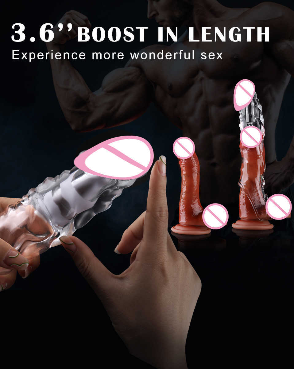 Realistic Extension 7cm Inside the Head Vibrator Cock Penis Sleeve Expansion Delayed Ejaculation Reusable Male