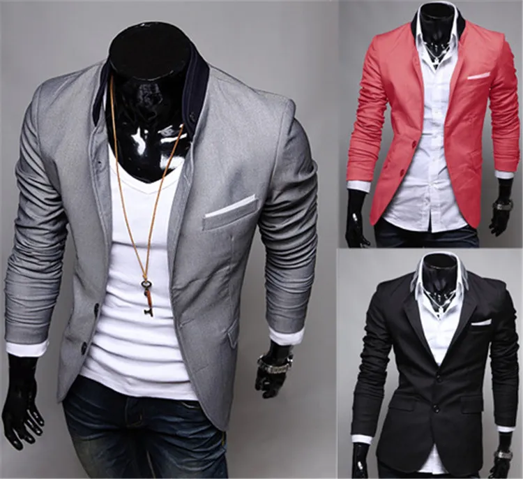 Fashion Winter Black Red Gray Mens Casual Clothes Cotton Long Sleeve Casual Slim Fit Stylish Suit Blazer Coats Jackets